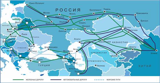 Рис. 12. Основные перспективные направления экономического пояса Нового шёлкового пути